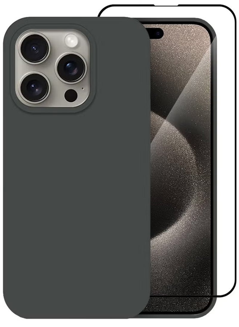 CATANES 2 Packs For iPhone 15 Pro Case and Screen Protector Upgrade Defender Silicone Cover ShockProof Anti-Scratch Protective Phone Case Dark Grey - Image 2