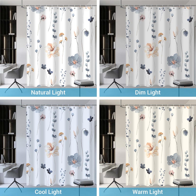 WITHLOC Waterproof Shower Curtain Set with Hooks - Watercolor Blue Beige Floral Plant Shower Curtains for Bathroom, 72 x 72 - Image 5