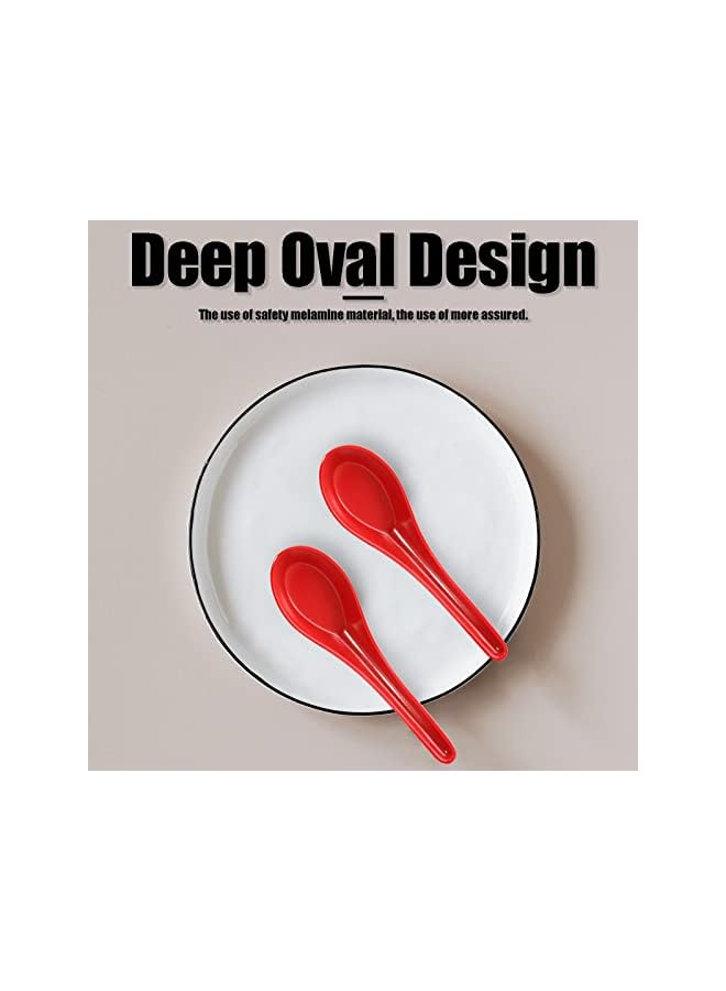 S-TOP 2PCS Asian Soup Spoons, Chinese Japanese Miso Ramen Wonton Dumpling Pho Rice Noodle Soba Soup Spoons, Red and Black Melamine Spoons - Image 2