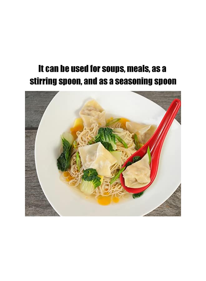 S-TOP 2PCS Asian Soup Spoons, Chinese Japanese Miso Ramen Wonton Dumpling Pho Rice Noodle Soba Soup Spoons, Red and Black Melamine Spoons - Image 3