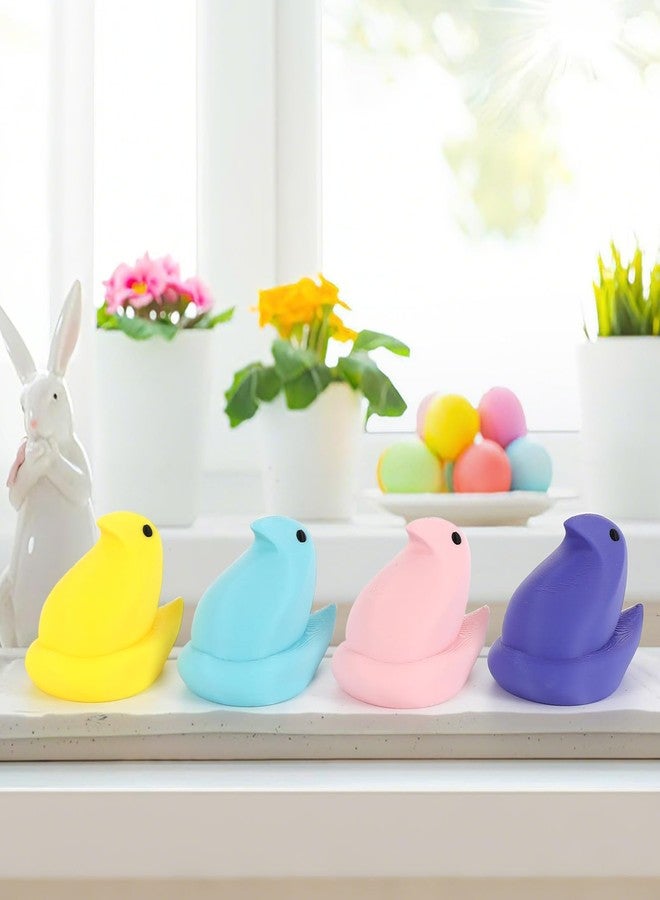 DAZONGE Easter Decor Peep Chick Figurines, Set of 4 Colorful Easter Decorations for Home, Spring Chick Figurines for Tiered Tray, Mantel & Shelf Decor - Perfect Basket Stuffers - Image 1