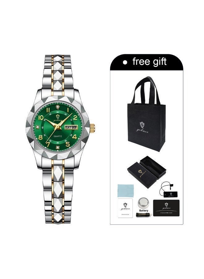 GOHUOS Women's Watch, Top Brand Luxury Stainless Steel Band Waterproof Luminous Analog Quartz Ladies Classic Wrist Watch - 27mm - Mother or Girlfriend Gift - Image 2