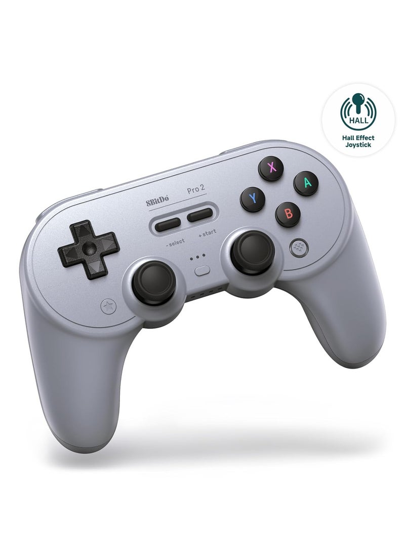 Generic - 8Bitdo Pro 2 Bluetooth Controller for Switch, Hall Effect Joystick Update, Wireless Gaming Controller for Switch, PC, Android, and Steam Deck & Apple (Grey) - Image 1