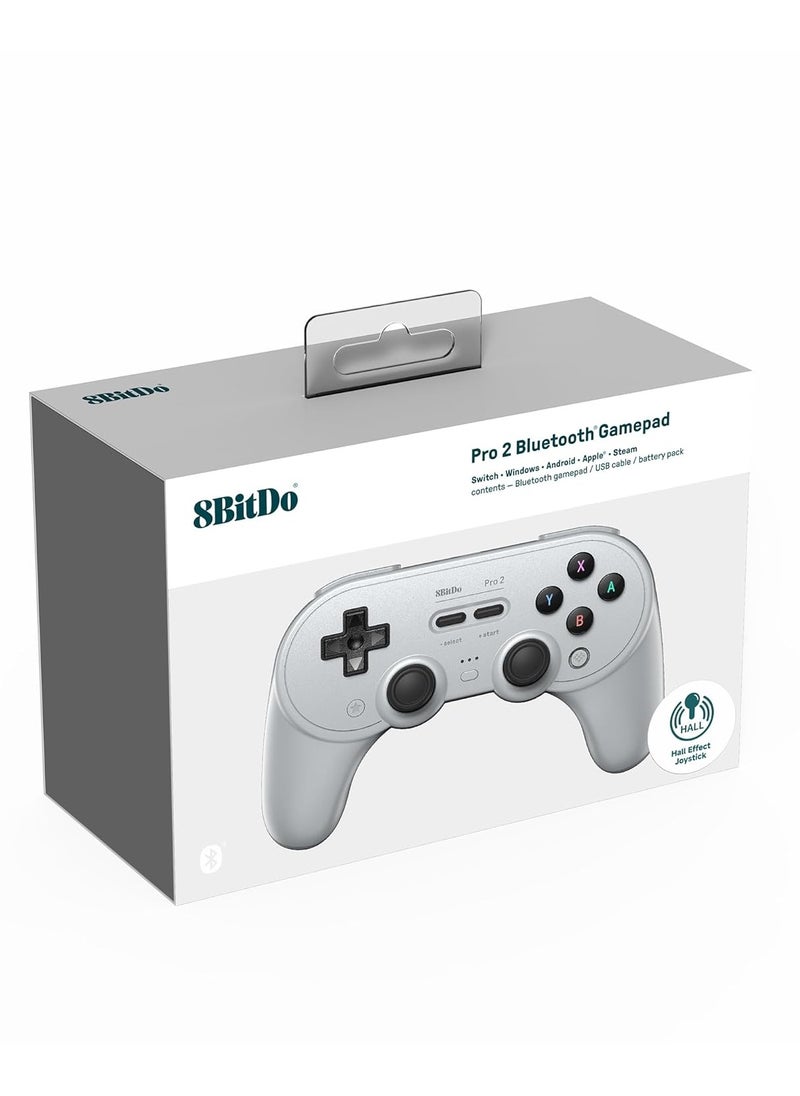 Generic - 8Bitdo Pro 2 Bluetooth Controller for Switch, Hall Effect Joystick Update, Wireless Gaming Controller for Switch, PC, Android, and Steam Deck & Apple (Grey) - Image 1