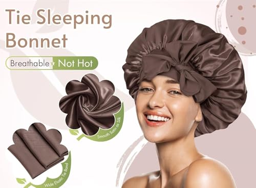 Candibella Silk Bonnet for Hair with 3 Scrunchies, Adjustable Hair Cap for Sleeping, Bonnet for Curly Hair with Wide Elastic Tie Band - Image 2