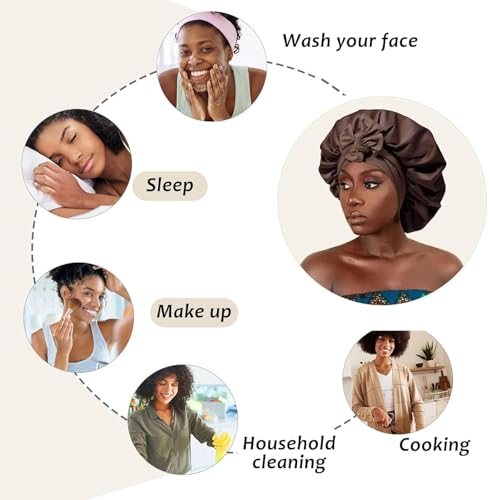 Candibella Silk Bonnet for Hair with 3 Scrunchies, Adjustable Hair Cap for Sleeping, Bonnet for Curly Hair with Wide Elastic Tie Band - Image 5