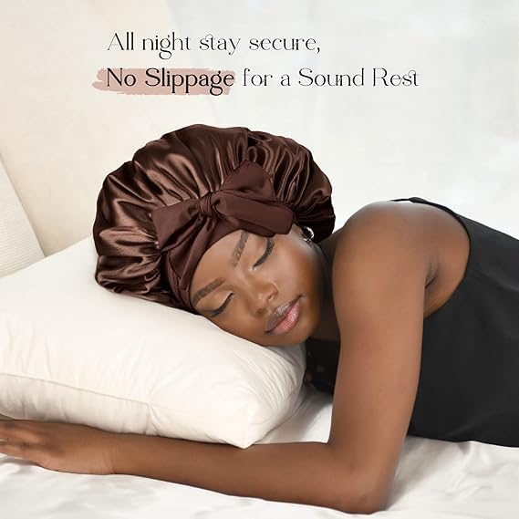 Candibella Silk Bonnet for Hair with 3 Scrunchies, Adjustable Hair Cap for Sleeping, Bonnet for Curly Hair with Wide Elastic Tie Band - Image 3