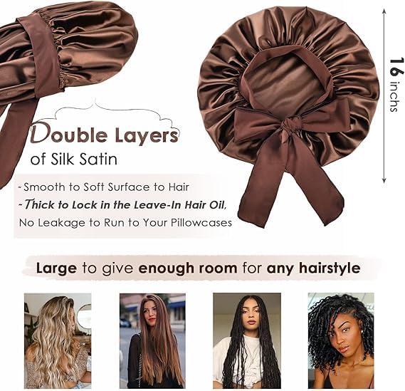 Candibella Silk Bonnet for Hair with 3 Scrunchies, Adjustable Hair Cap for Sleeping, Bonnet for Curly Hair with Wide Elastic Tie Band - Image 4