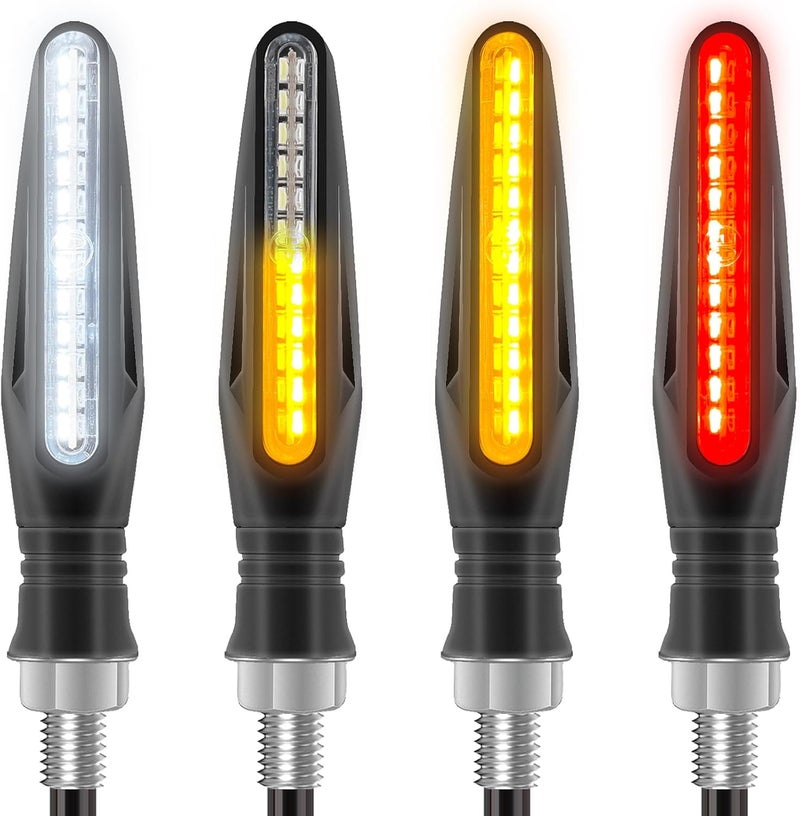 Kinstecks 4PCS Motorcycle Indicators - Flowing Turn Signal Lights, Daytime Running and Brake Lights - 12V LED Amber White Red for Motorbike - Image 1