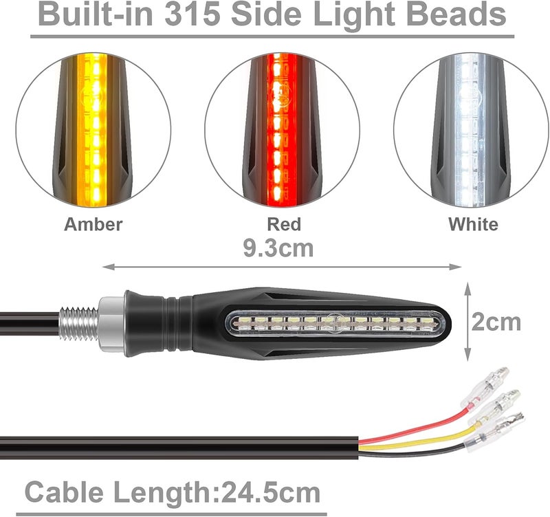 Kinstecks 4PCS Motorcycle Indicators - Flowing Turn Signal Lights, Daytime Running and Brake Lights - 12V LED Amber White Red for Motorbike - Image 5