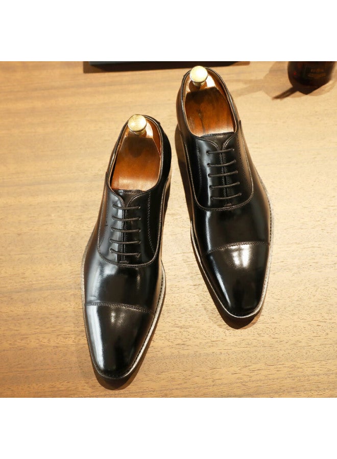 Desai Three-g Casual Men's Shoes, Business Formal Leather Shoes, Pointed Oxford English Style Wedding Shoes For Men, Black, Size 38 - Image 1