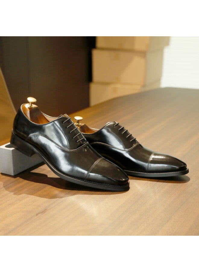 Desai Three-g Casual Men's Shoes, Business Formal Leather Shoes, Pointed Oxford English Style Wedding Shoes For Men, Black, Size 38 - Image 4