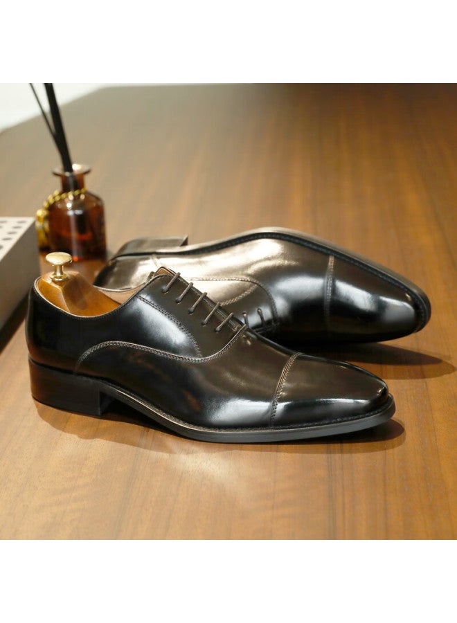 Desai Three-g Casual Men's Shoes, Business Formal Leather Shoes, Pointed Oxford English Style Wedding Shoes For Men, Black, Size 38 - Image 3