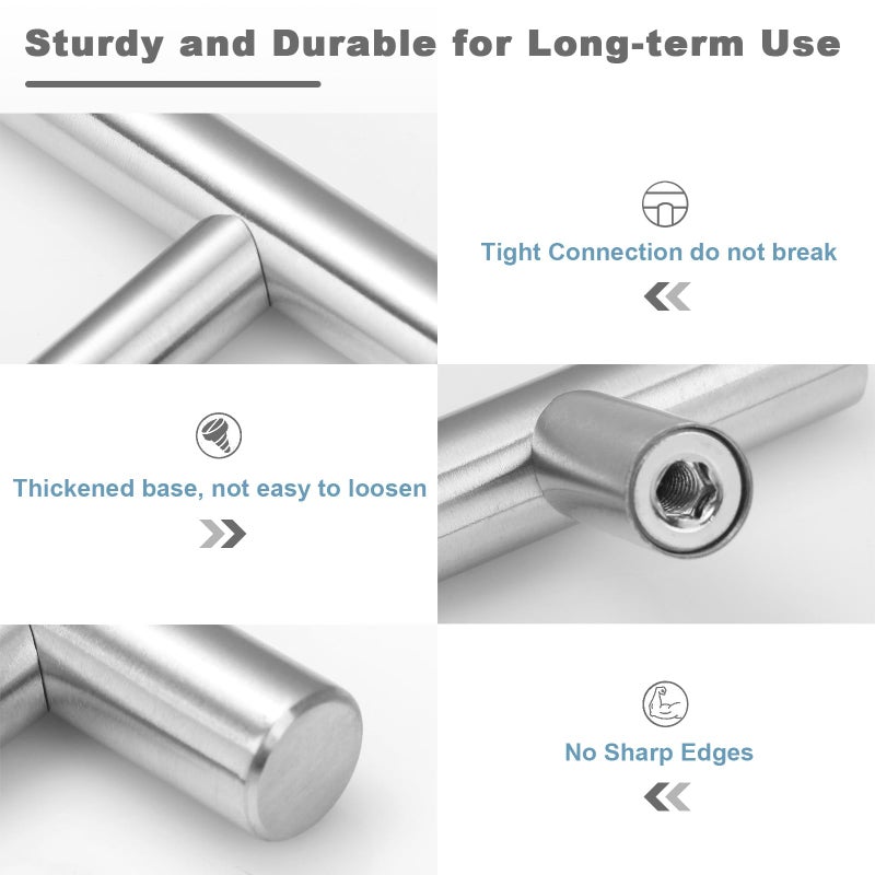 Estmoon 30 Pack Brushed Nickel Cabinet Handles 3 Inch Hole Center Drawer Pulls Stainless Steel Cabinet Pulls Silver Kitchen Handles Cabinet Hardware for Drawers, Cupboards - 5" Length, 3" Hole Center - Image 3