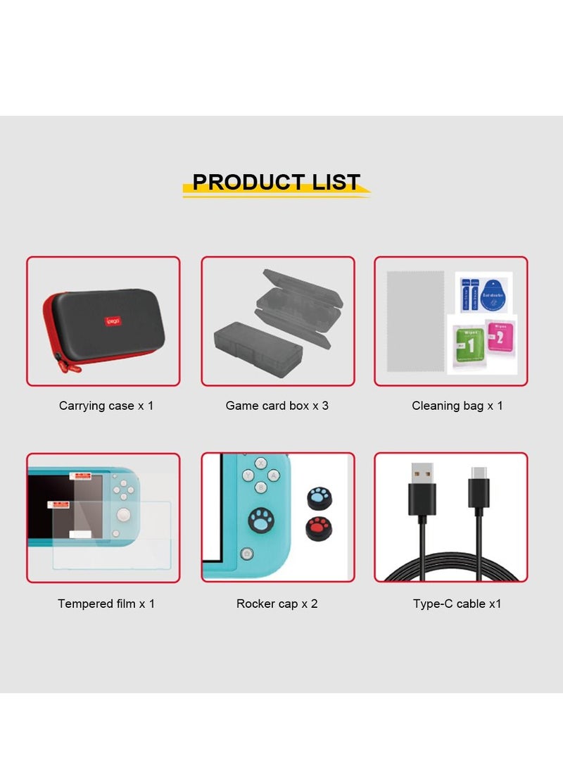 KASTWAVE - Nintendo Switch Lite Accessories Kit, Portable Nintendo Switch Lite Carrying Case Storage Bag for Nintend Switch Lite Kit with Cap Game Card Box Tempered Screen Protector Cleaning Bag Type C Cable - Image 1