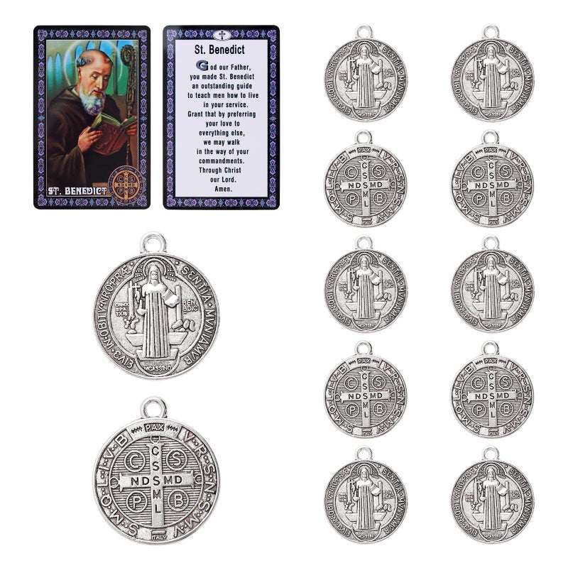 Brilucky 10 Pcs St Benedict Medals,Catholic Saint Benedict Medal for Jewelry Pendant Rosary Parts Making Supplies,Religious Metal Charm Medalla De San Benito - Image 1