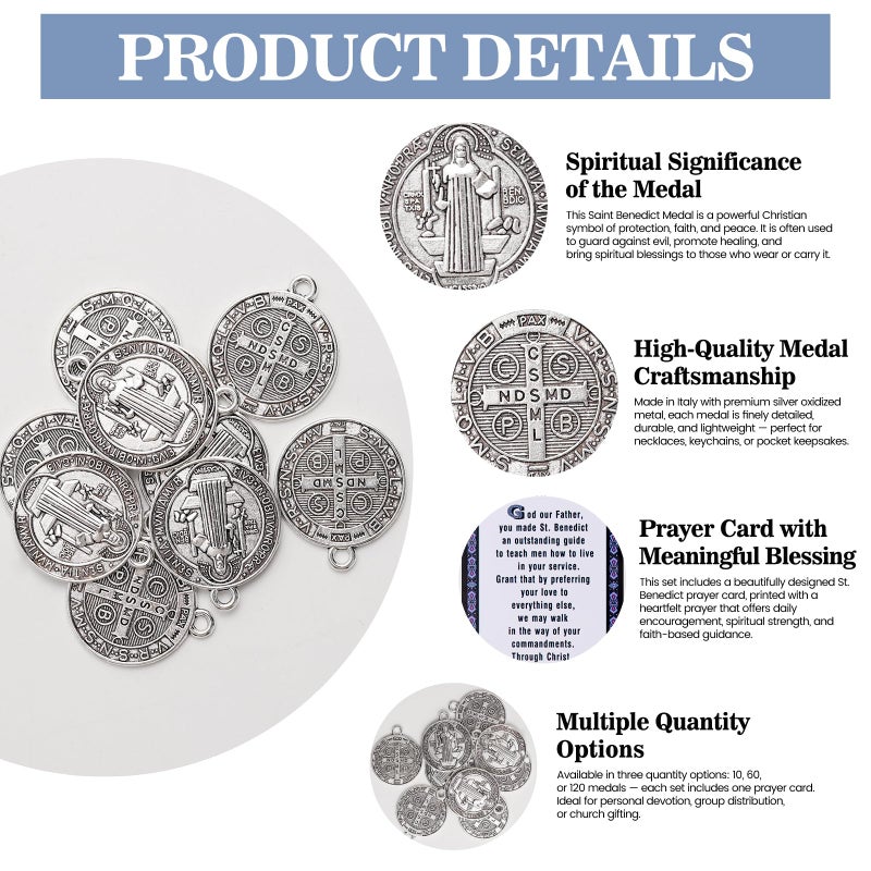 Brilucky 10 Pcs St Benedict Medals,Catholic Saint Benedict Medal for Jewelry Pendant Rosary Parts Making Supplies,Religious Metal Charm Medalla De San Benito - Image 3