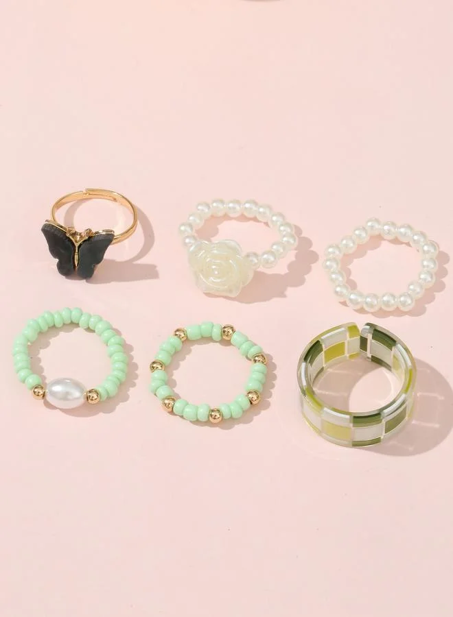 Take Two  Take Two Set of 6 - Assorted Beaded Rings for Women | Best Price UAE