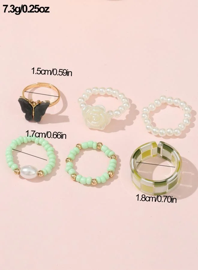 Take Two  Take Two Set of 6 - Assorted Beaded Rings for Women | Best Price UAE