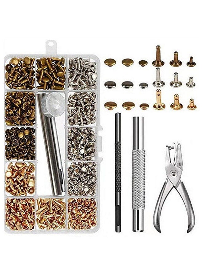 300 Sets Leather Rivets Double Cap Rivet Tubular Metal Studs with Punch Pliers Fixing Set Tools for DIY Leather Craft - Image 1