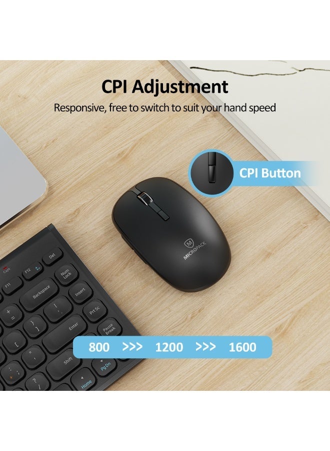مايكروباك مجموعة ماوس ولوحة مفاتيح لاسلكية نحيفة Micropack KM-228W - تخطيط عربي، 1600 DPI، أسود - Image 5