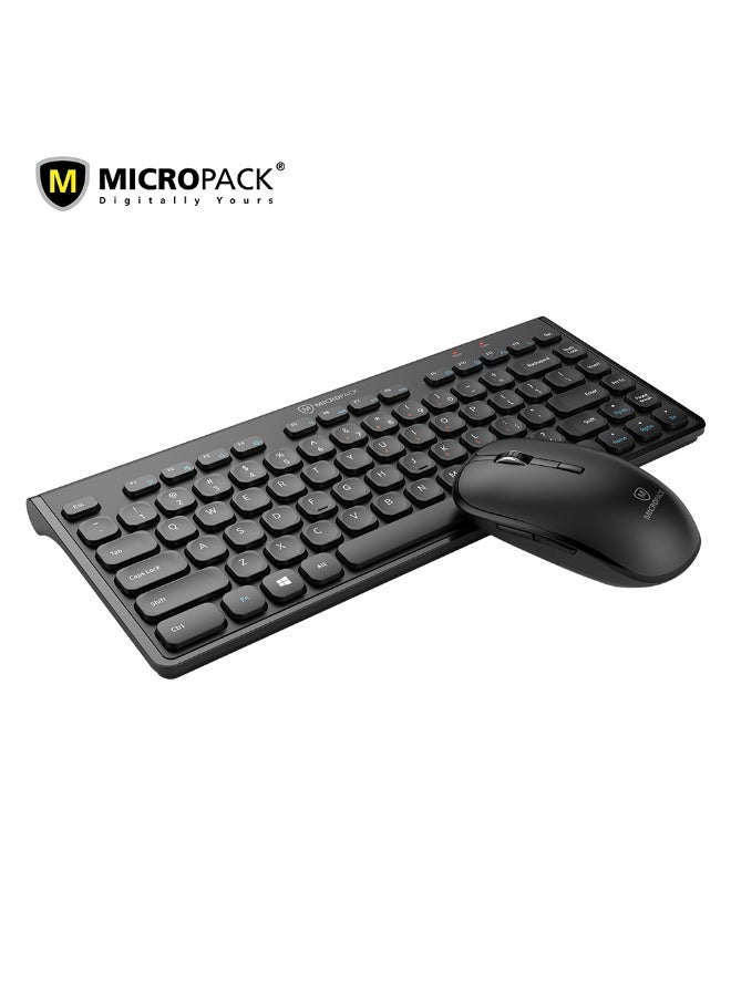 مايكروباك مجموعة ماوس ولوحة مفاتيح لاسلكية نحيفة Micropack KM-228W - تخطيط عربي، 1600 DPI، أسود - Image 1