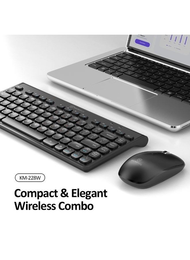 مايكروباك مجموعة ماوس ولوحة مفاتيح لاسلكية نحيفة Micropack KM-228W - تخطيط عربي، 1600 DPI، أسود - Image 2