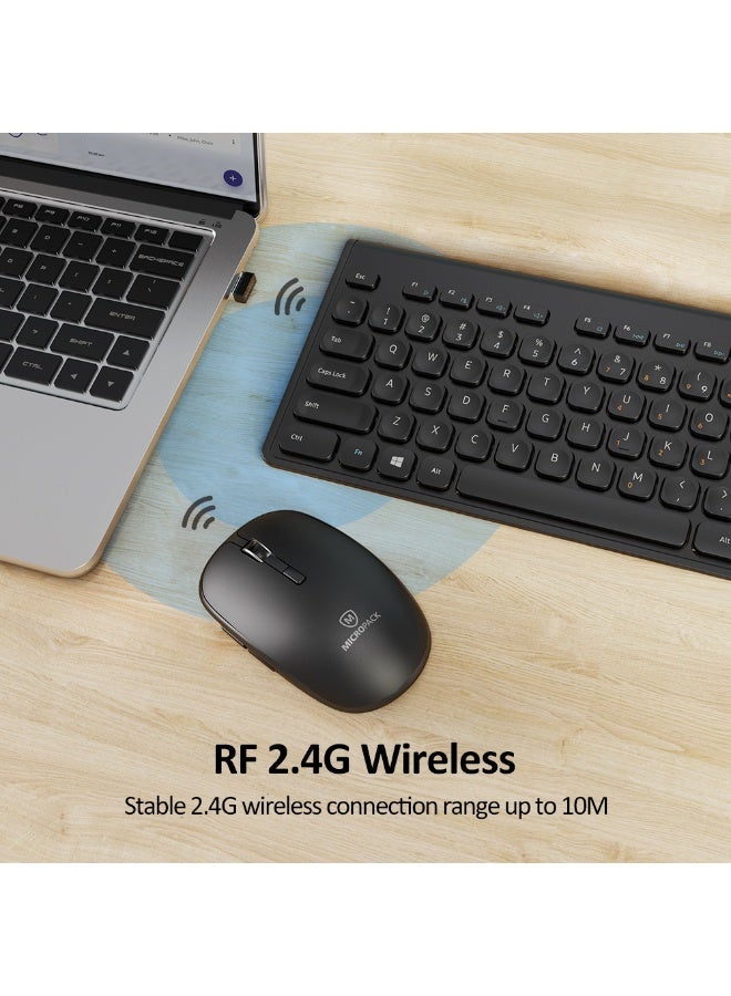 مايكروباك مجموعة ماوس ولوحة مفاتيح لاسلكية نحيفة Micropack KM-228W - تخطيط عربي، 1600 DPI، أسود - Image 3