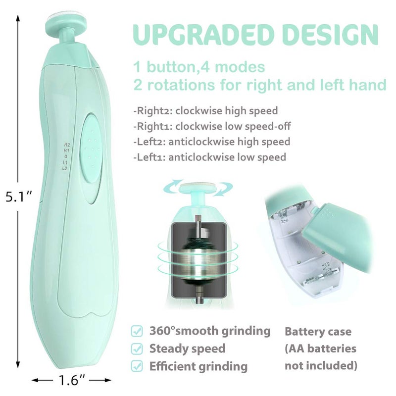 Consevisen Baby Nail Trimmer Electric Nail File Baby Nail Clippers, 20 in 1 Safe Nail Filer Grinder Kit for Newborn Infant Toddler Kids or Adults Toes Fingernails Care Trim Polish, Led Light and Grinding Heads - Image 3