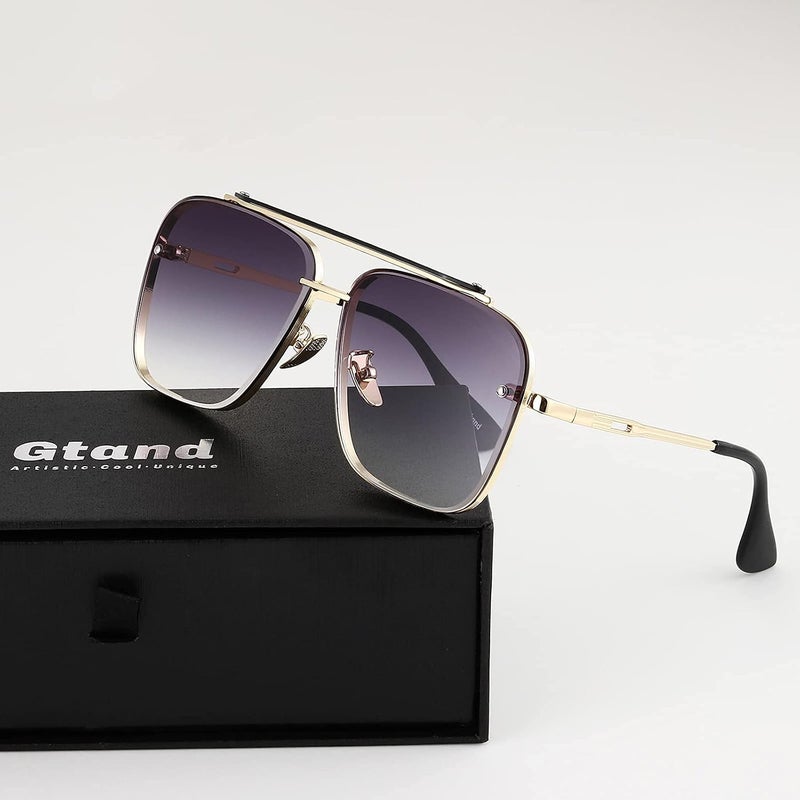 Gtand Fashion Oversized Square Aviator Gradient Sunglasses For Men Vintage Metal Side Shield Steampunk Sun Glasses 64mm - Image 4