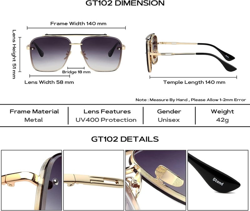 Gtand Fashion Oversized Square Aviator Gradient Sunglasses For Men Vintage Metal Side Shield Steampunk Sun Glasses 64mm - Image 5