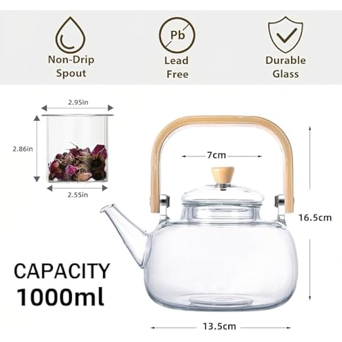 HOUSLET 1000Ml Glass Teapot With Removable InfuserStovetop Safe Tea KettleBorosilicate Glass Clear Tea Pot With LidFor Blooming Flower Tea And Loose Tea Maker Sets - Image 4