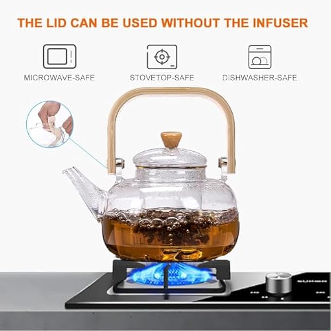 HOUSLET 1000Ml Glass Teapot With Removable InfuserStovetop Safe Tea KettleBorosilicate Glass Clear Tea Pot With LidFor Blooming Flower Tea And Loose Tea Maker Sets - Image 2