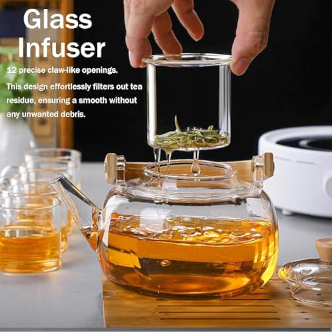 HOUSLET 1000Ml Glass Teapot With Removable InfuserStovetop Safe Tea KettleBorosilicate Glass Clear Tea Pot With LidFor Blooming Flower Tea And Loose Tea Maker Sets - Image 3