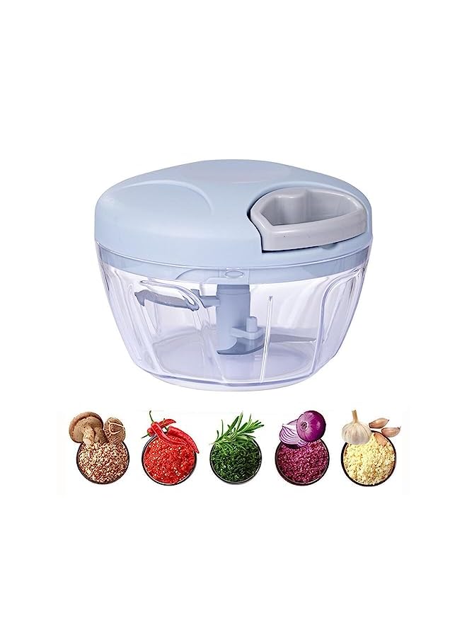 Goodern Manual Chopper Food Processor,500 ml Vegetable Masher with 3 Blades,Quick Durable Garlic Chopper Food Vegetable Cutter Hand String Chopper for Vegetable Fruits Peppers Nuts Meat-Blue - Image 2