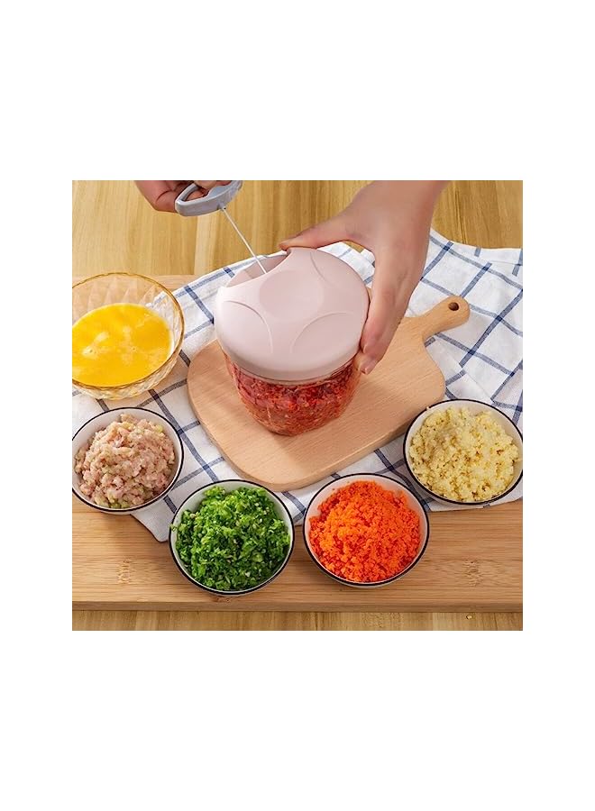 Goodern Manual Chopper Food Processor,500 ml Vegetable Masher with 3 Blades,Quick Durable Garlic Chopper Food Vegetable Cutter Hand String Chopper for Vegetable Fruits Peppers Nuts Meat-Blue - Image 3