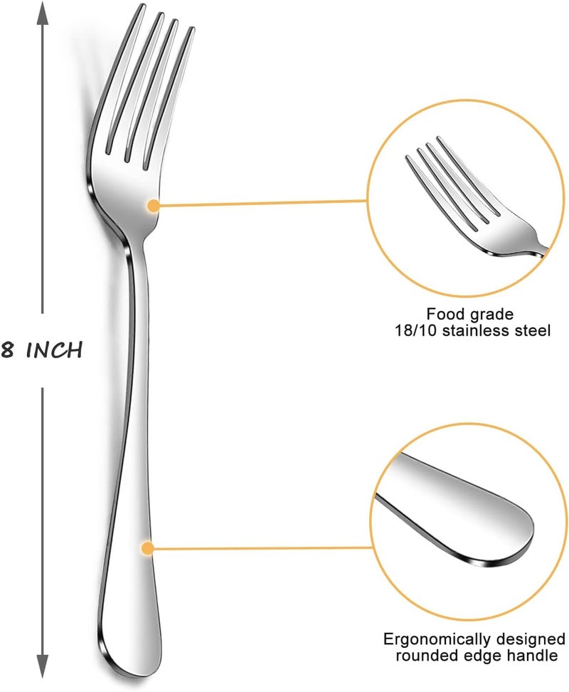 SANTUO Stainless Steel Dinner Forks Set - 12PCS Salad Forks Silverware with Round Handle, Mirror Finish & Dishwasher Safe, Use for Home, Kitchen or Restaurant - Silver 8 Inches - Image 2