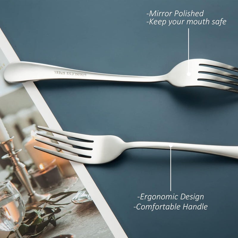 SANTUO Stainless Steel Dinner Forks Set - 12PCS Salad Forks Silverware with Round Handle, Mirror Finish & Dishwasher Safe, Use for Home, Kitchen or Restaurant - Silver 8 Inches - Image 4