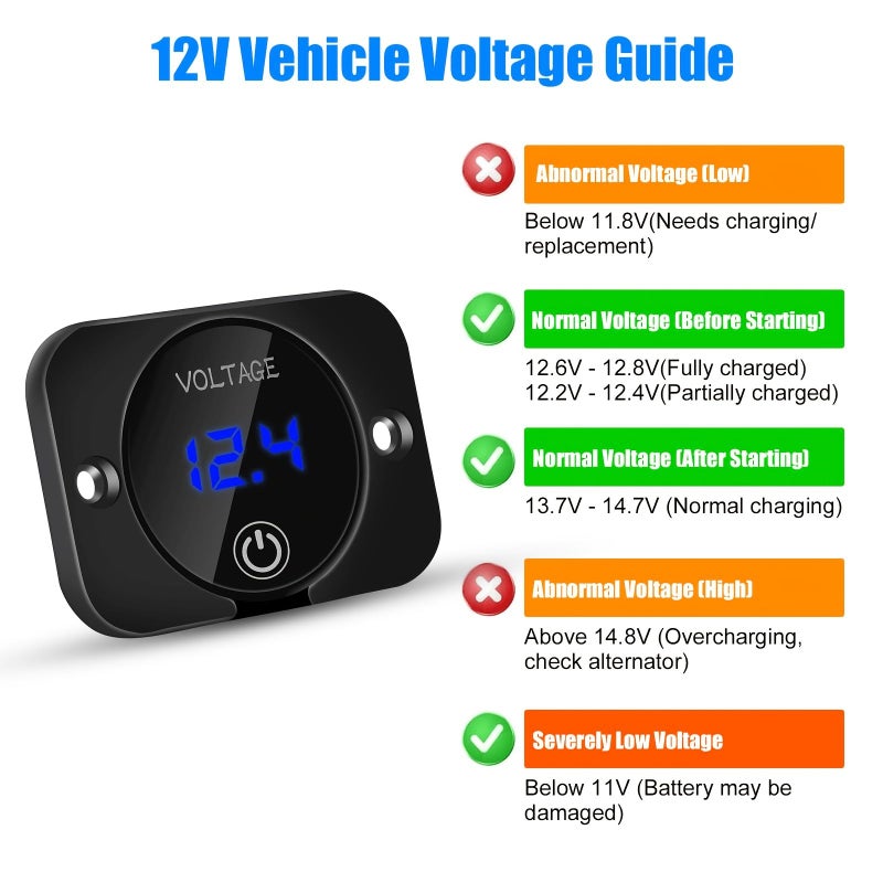Blue LED Digital DC Voltmeter 12V 24V Car RV Motorcycle Boat - Image 3
