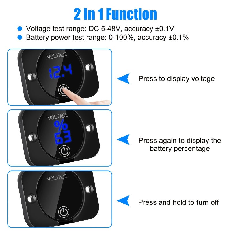 Blue LED Digital DC Voltmeter 12V 24V Car RV Motorcycle Boat - Image 2