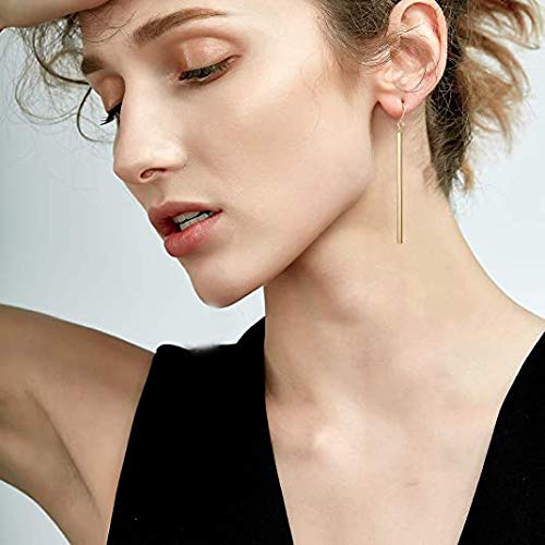 Dcfywl731 Minimal Dainty Gold Plated Dangle Earrings Layered Bar Pendant Neckalce Gold Long Y-Necklace Gold Earrings and Necklaces Set Delicate Lariat Chain Jewelry for Women - Image 3