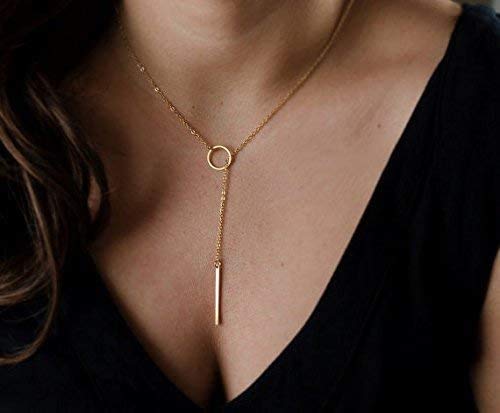 Dcfywl731 Minimal Dainty Gold Plated Dangle Earrings Layered Bar Pendant Neckalce Gold Long Y-Necklace Gold Earrings and Necklaces Set Delicate Lariat Chain Jewelry for Women - Image 4