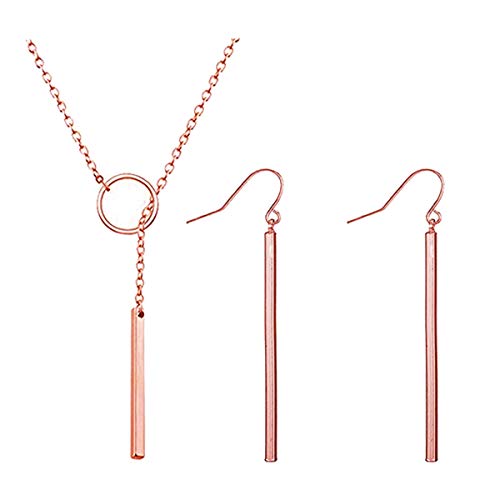 Dcfywl731 Minimal Dainty Gold Plated Dangle Earrings Layered Bar Pendant Neckalce Gold Long Y-Necklace Gold Earrings and Necklaces Set Delicate Lariat Chain Jewelry for Women - Image 1