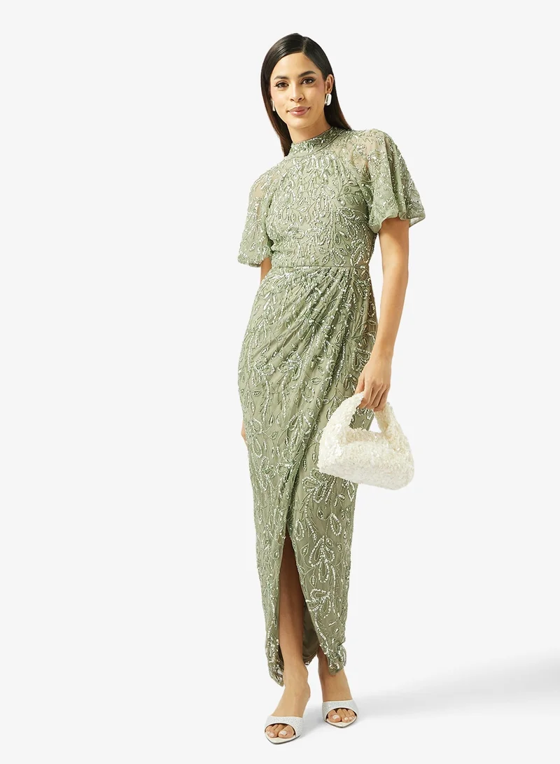 BEAUUT Embellished Flare Sleeve Maxi Dress