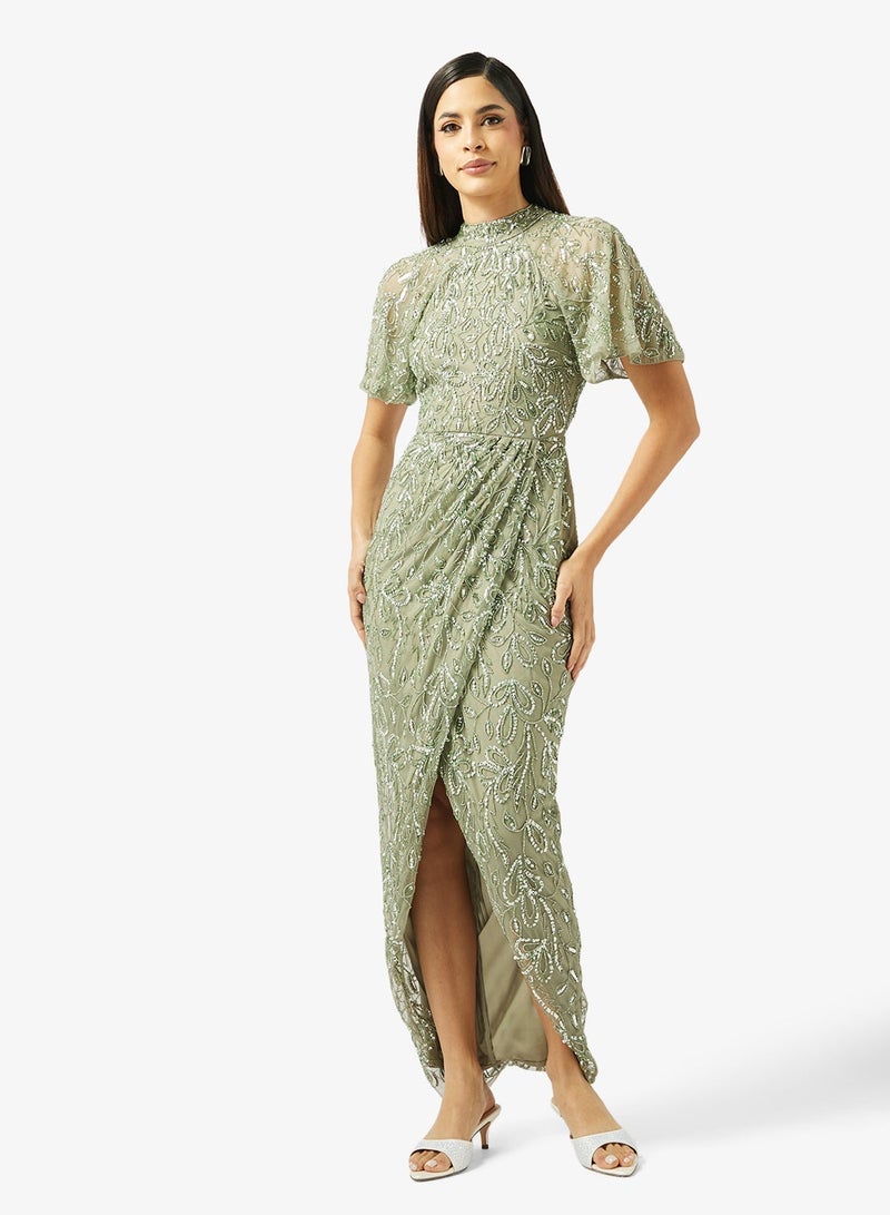 بيوت فستان ماكسي بأكمام واسعة مزينة - Image 4