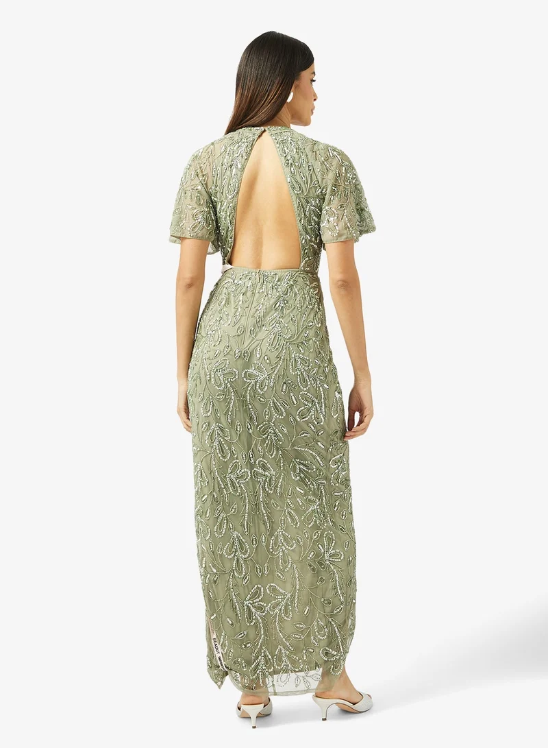 BEAUUT Embellished Flare Sleeve Maxi Dress