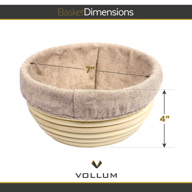 Vollum Bread Proofing Basket Banneton Baking Supplies For Beginners & Professional Bakers  Handwoven Rattan Cane Bread Maker With Linen For Artisan Breads  7 X 4 Inch  0.5-Pound Round Brotform - Image 2