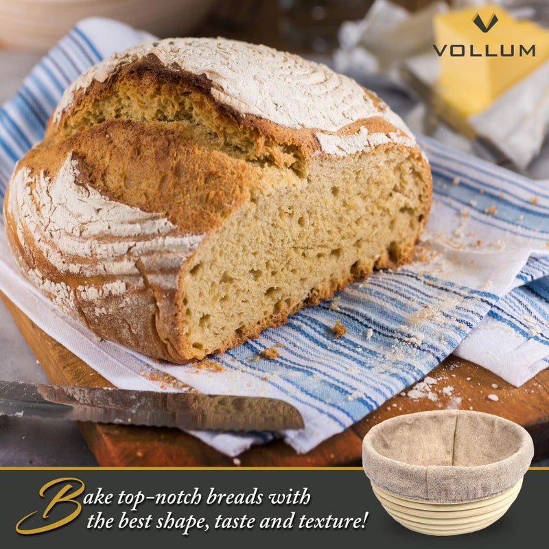 Vollum Bread Proofing Basket Banneton Baking Supplies For Beginners & Professional Bakers  Handwoven Rattan Cane Bread Maker With Linen For Artisan Breads  7 X 4 Inch  0.5-Pound Round Brotform - Image 5