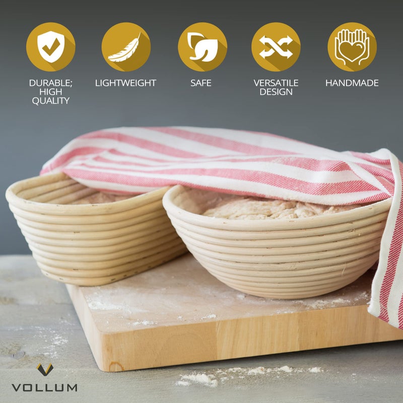 Vollum Bread Proofing Basket Banneton Baking Supplies For Beginners & Professional Bakers  Handwoven Rattan Cane Bread Maker With Linen For Artisan Breads  7 X 4 Inch  0.5-Pound Round Brotform - Image 4