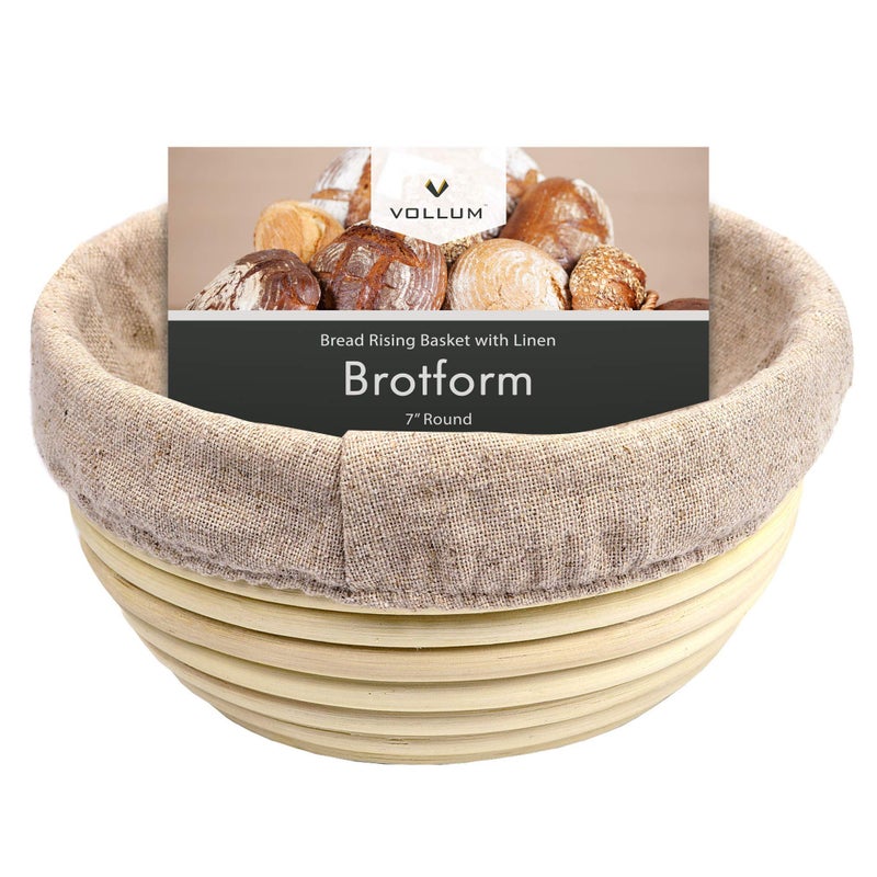 Vollum Bread Proofing Basket Banneton Baking Supplies For Beginners & Professional Bakers  Handwoven Rattan Cane Bread Maker With Linen For Artisan Breads  7 X 4 Inch  0.5-Pound Round Brotform - Image 1